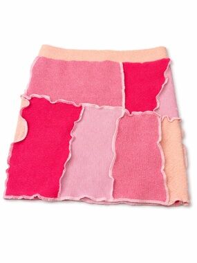 AKIRA Pink Patchwork Mini Skirt NWT | Y2K Colorblock Knit Raw Hem XL